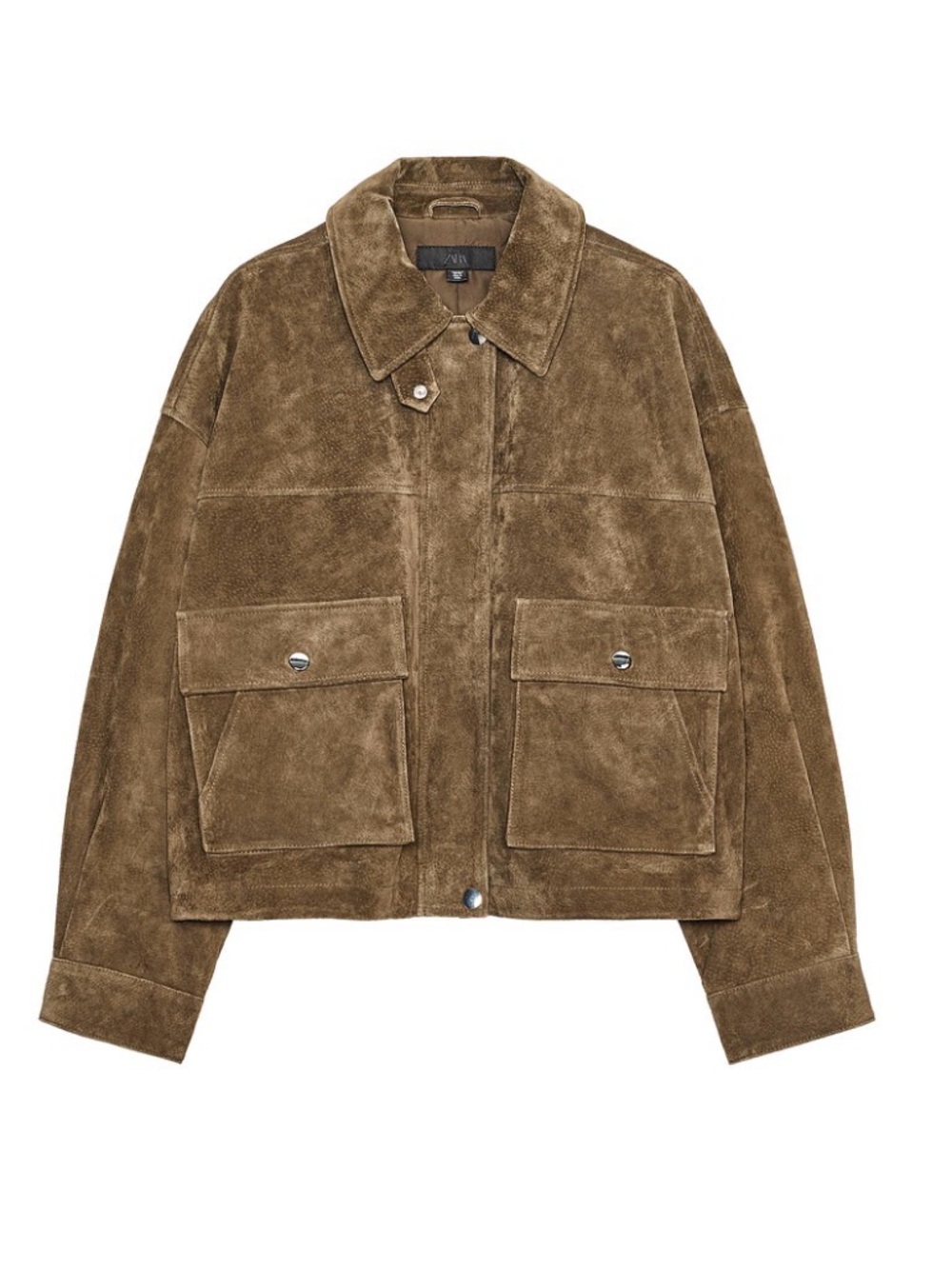 Zara bomber 100% leather jacket in Khaki